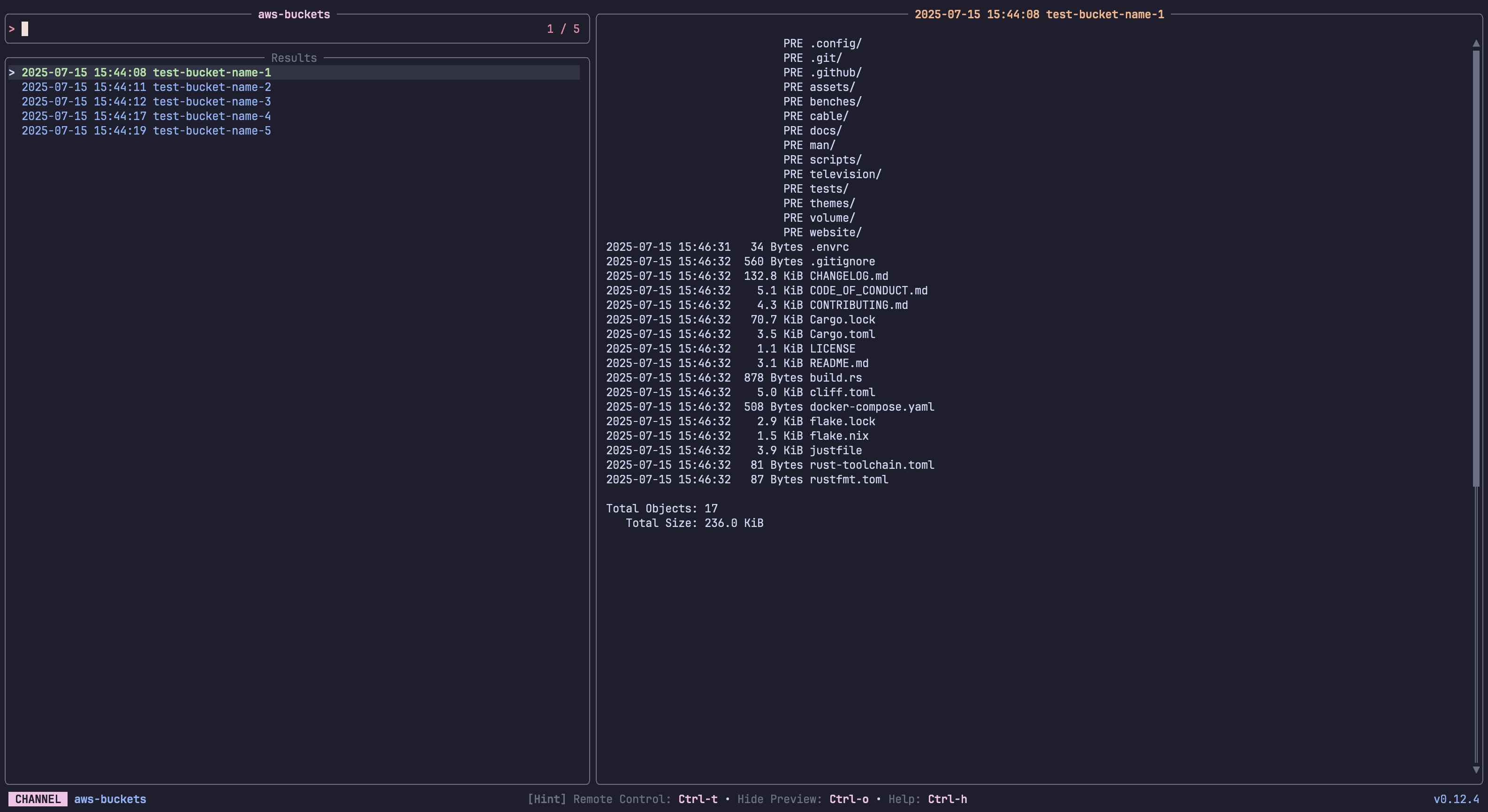 tv running the aws-buckets channel