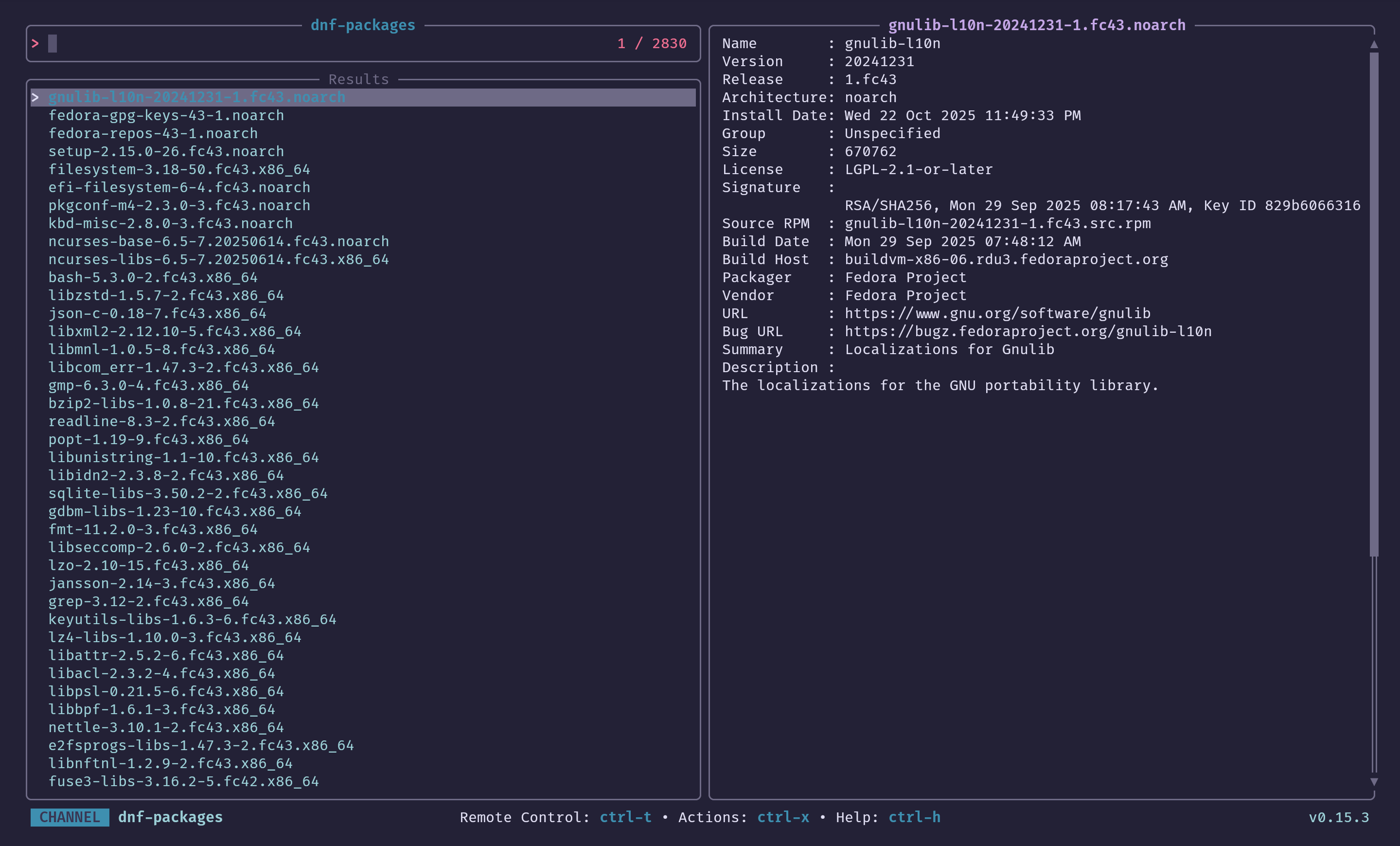 tv running the dnf-packages channel