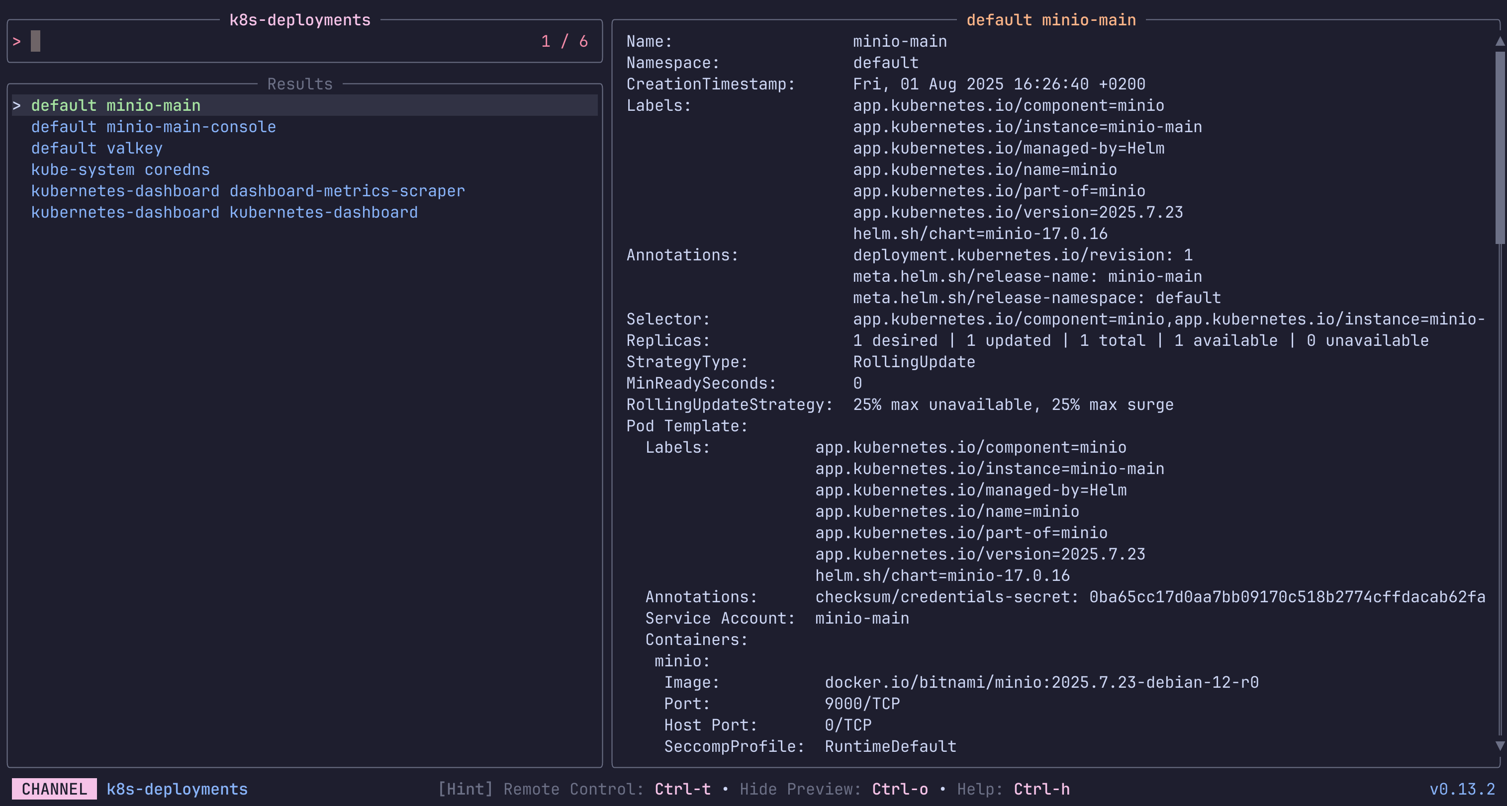 tv running the k8s-deployments channel