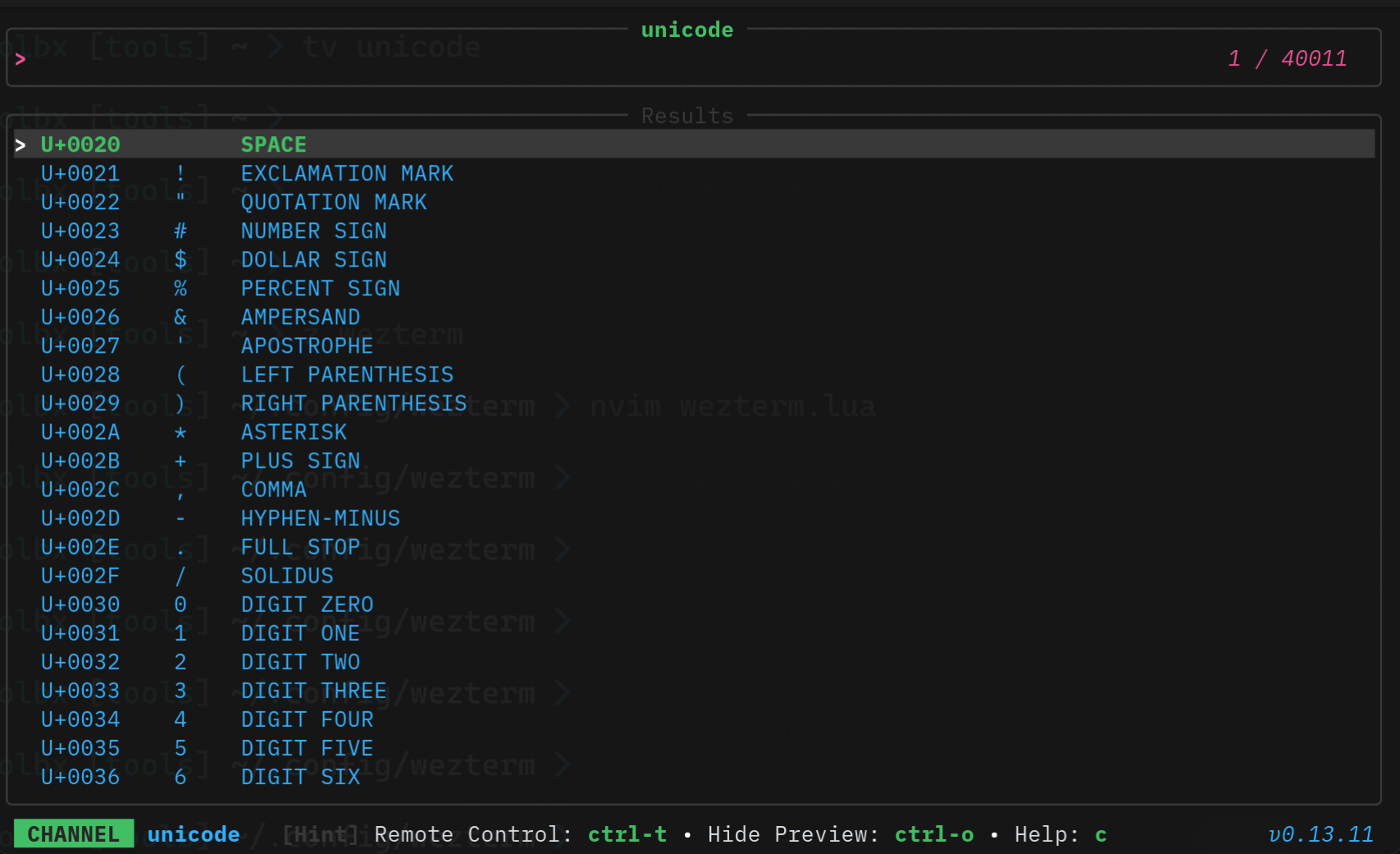 tv running the unicode channel